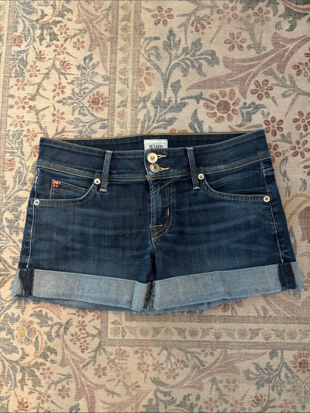 Hudson Jeans Low-Rise Dark Indigo Cuffed Denim Shorts